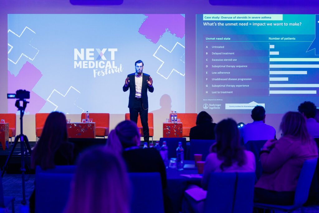 Thomas Lanz talking to an audience at the Next Medical Festival